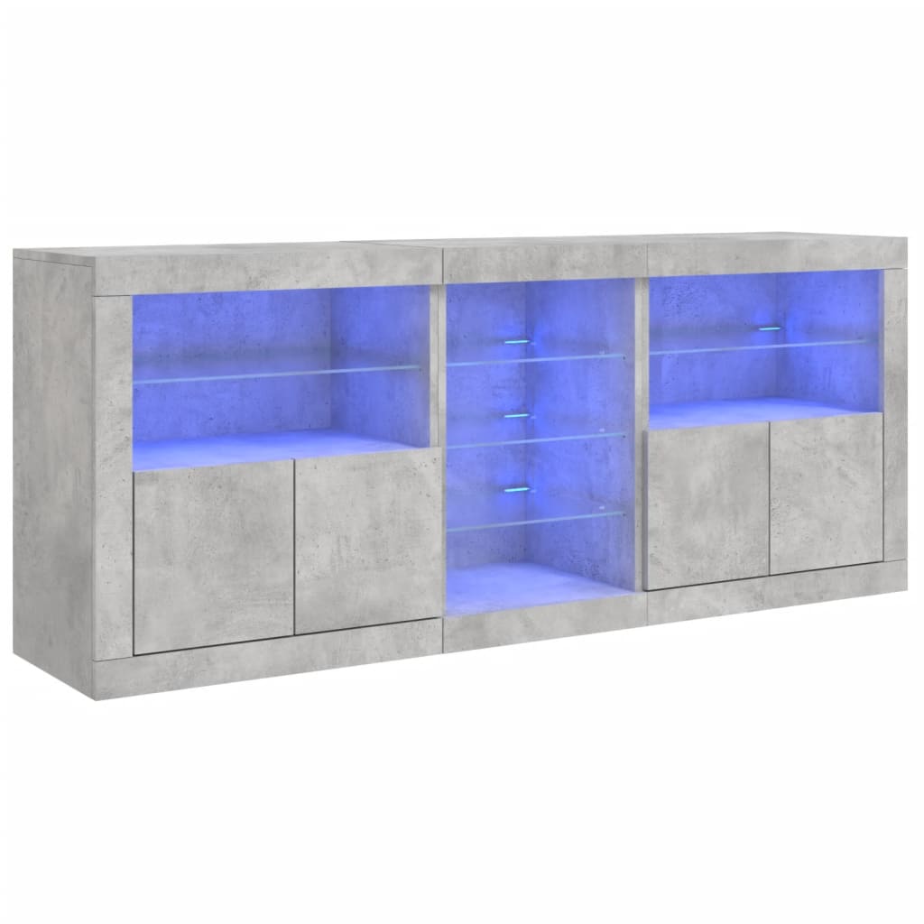 skænk med LED-lys 181,5x37x67 cm betongrå
