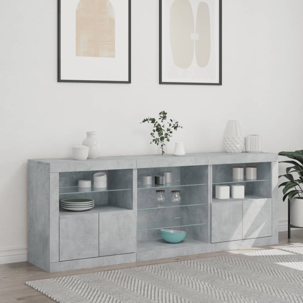 skænk med LED-lys 181,5x37x67 cm betongrå