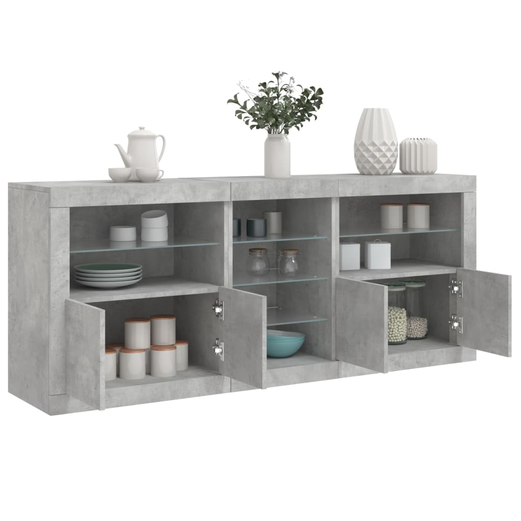 skænk med LED-lys 181,5x37x67 cm betongrå