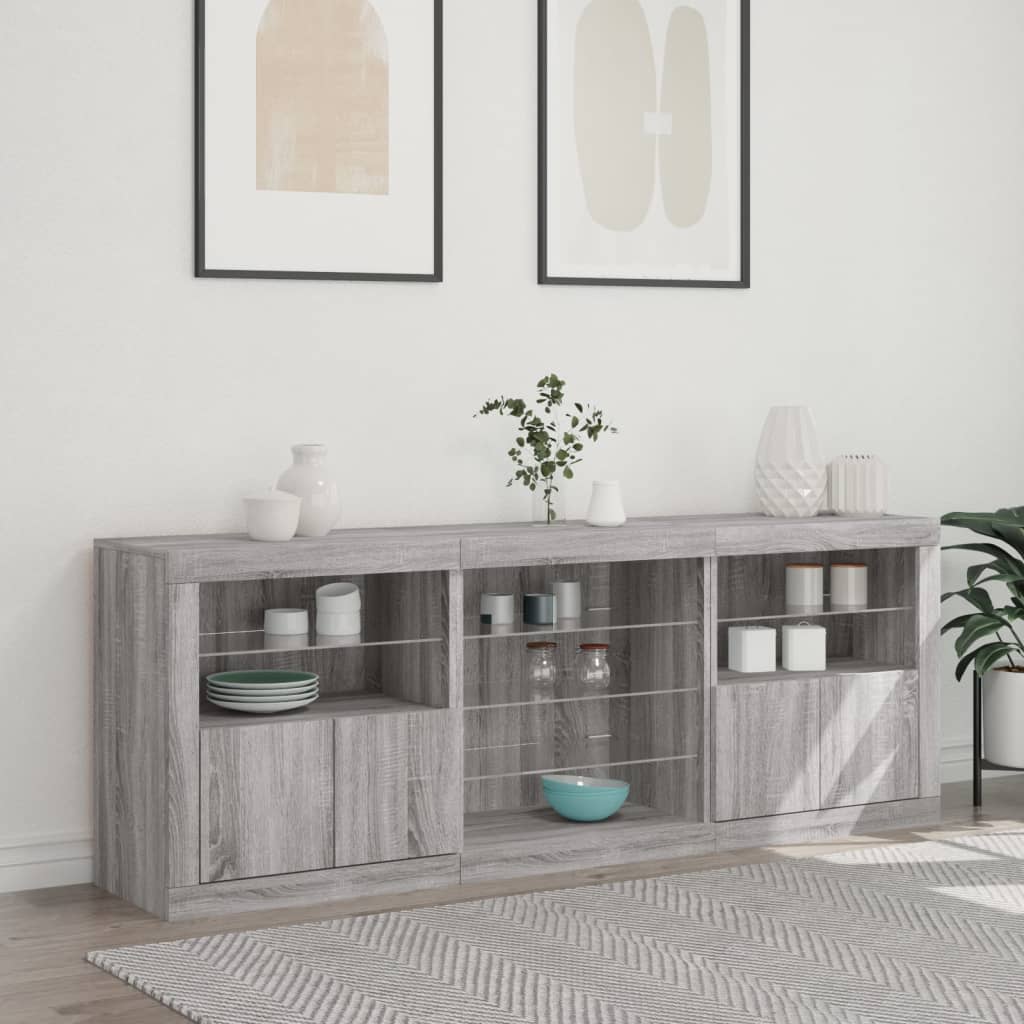 skænk med LED-lys 181,5x37x67 cm grå sonoma-eg