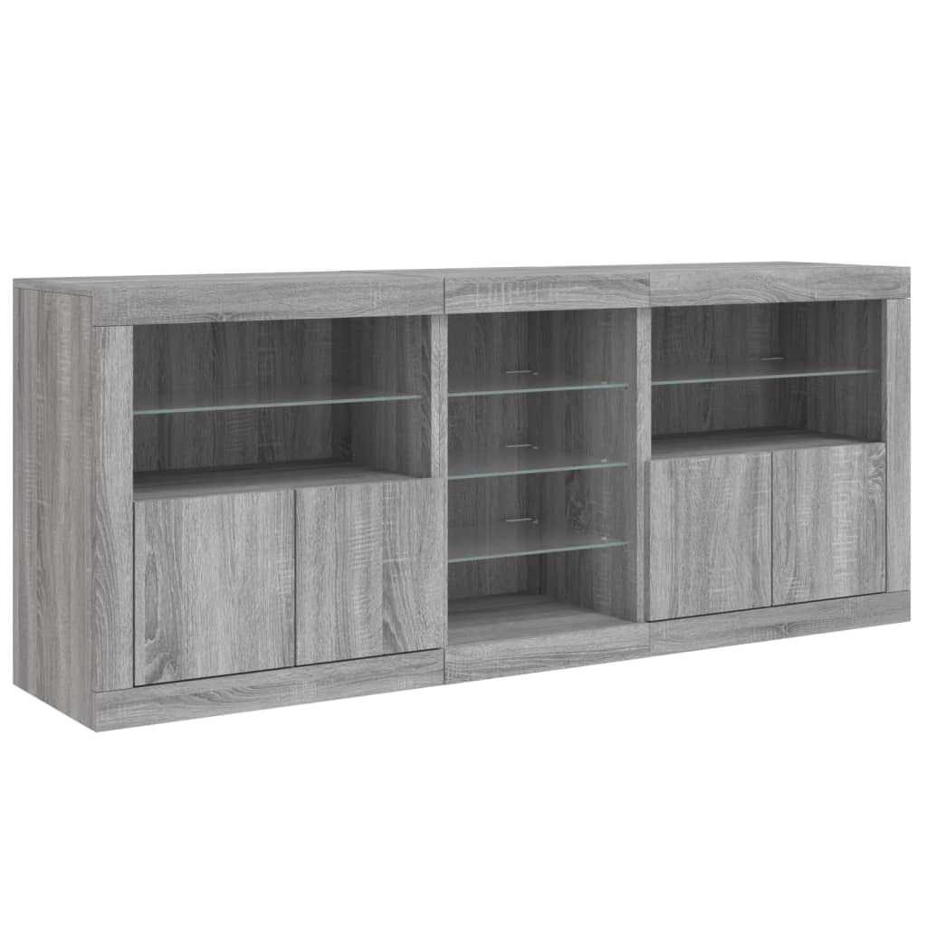 skænk med LED-lys 181,5x37x67 cm grå sonoma-eg