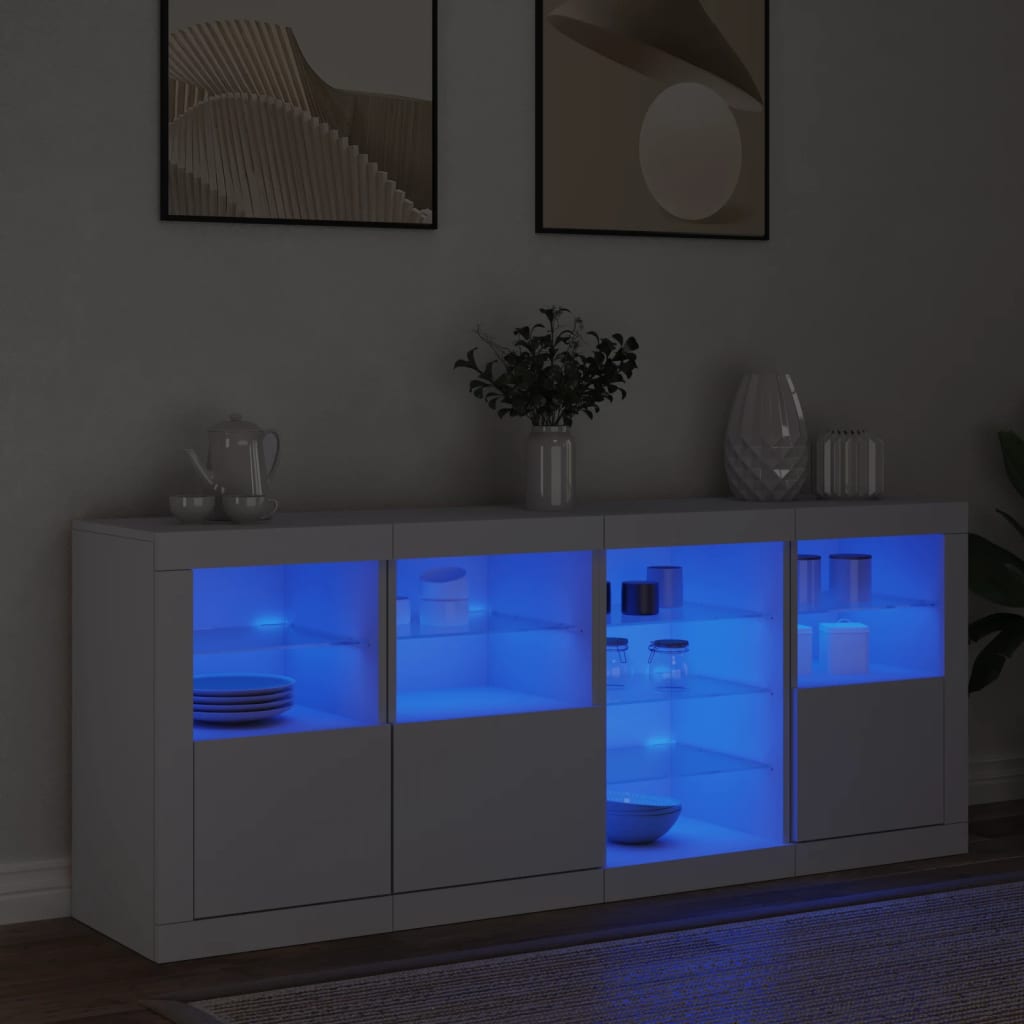 skænk med LED-lys 164x37x67 cm hvid