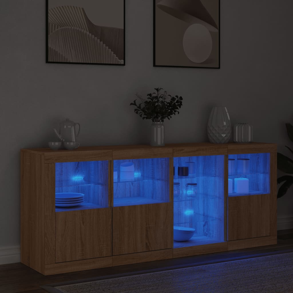 skænk med LED-lys 164x37x67 cm sonoma-eg