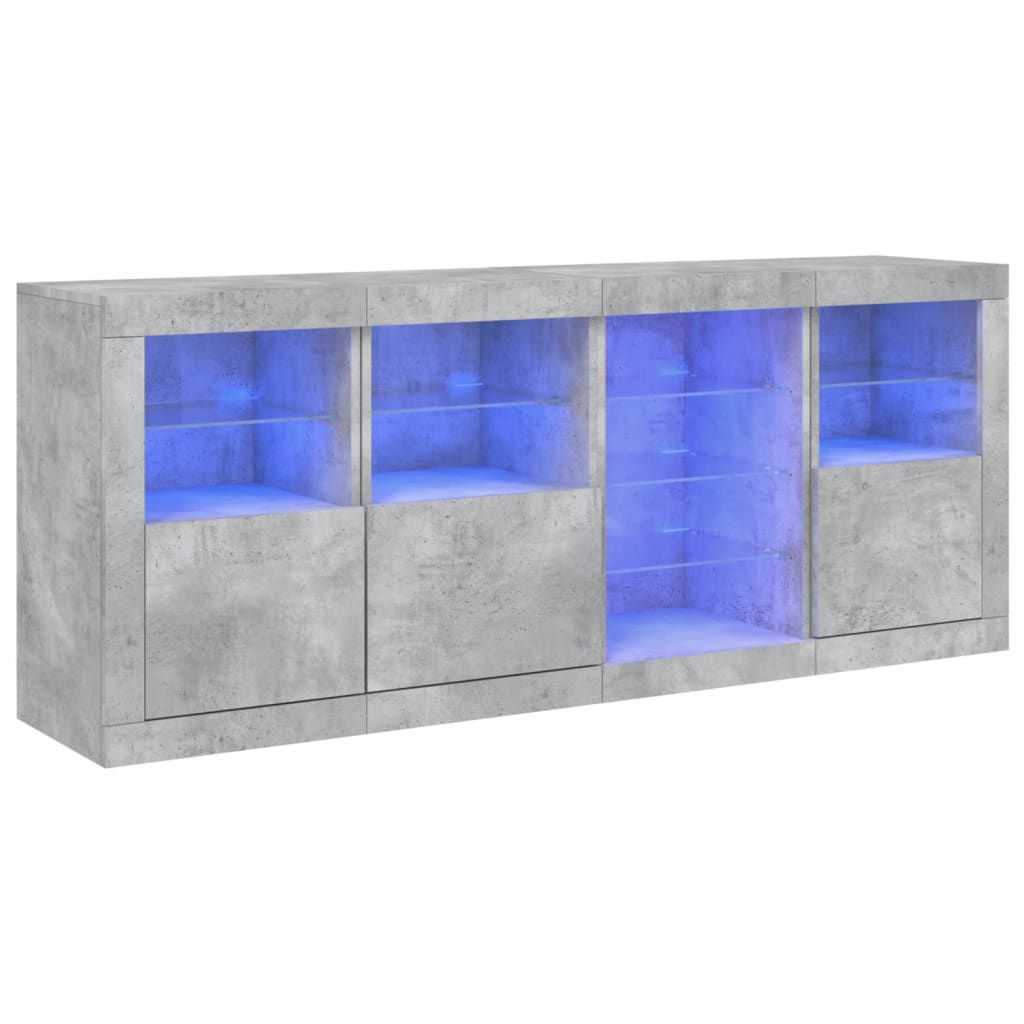skænk med LED-lys 164x37x67 cm betongrå