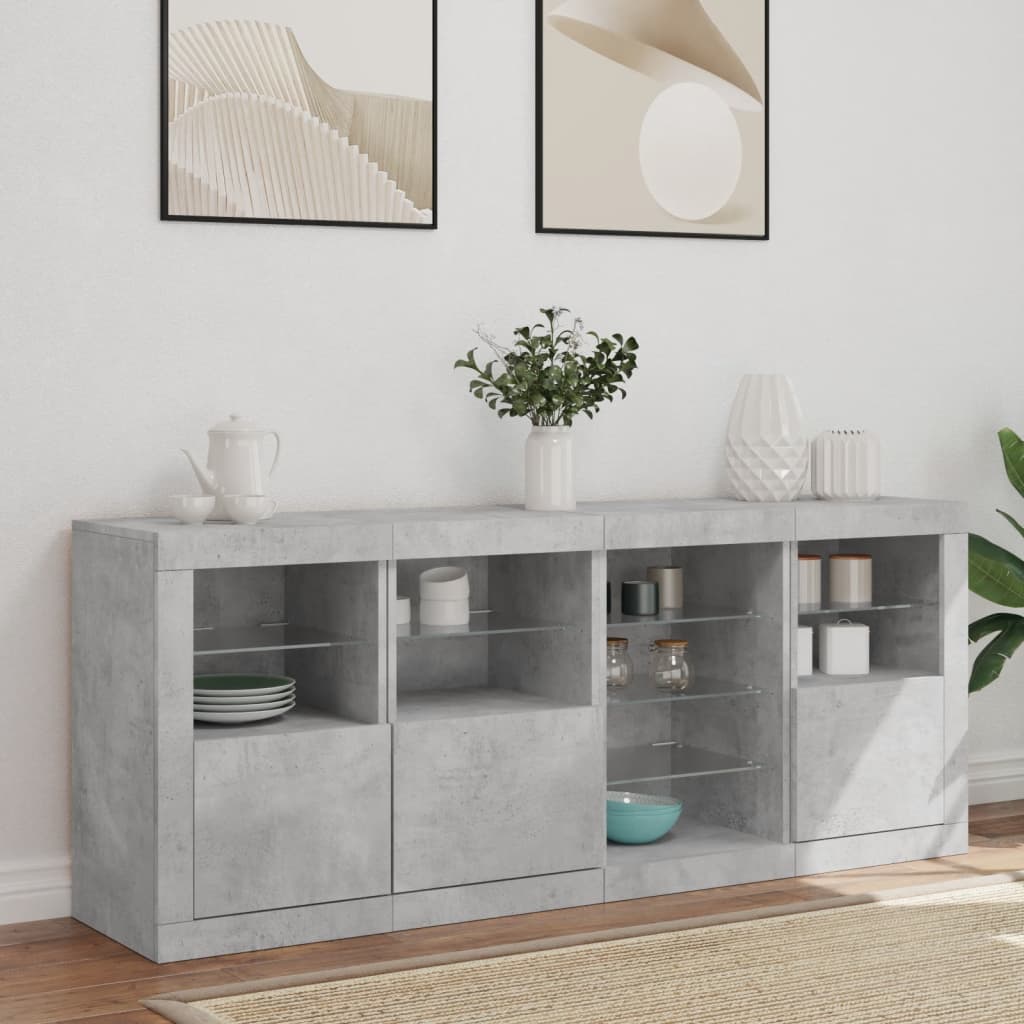 skænk med LED-lys 164x37x67 cm betongrå