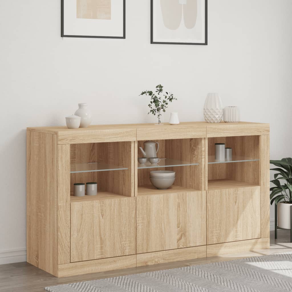 skænk med LED-lys 123x37x67 cm sonoma-eg