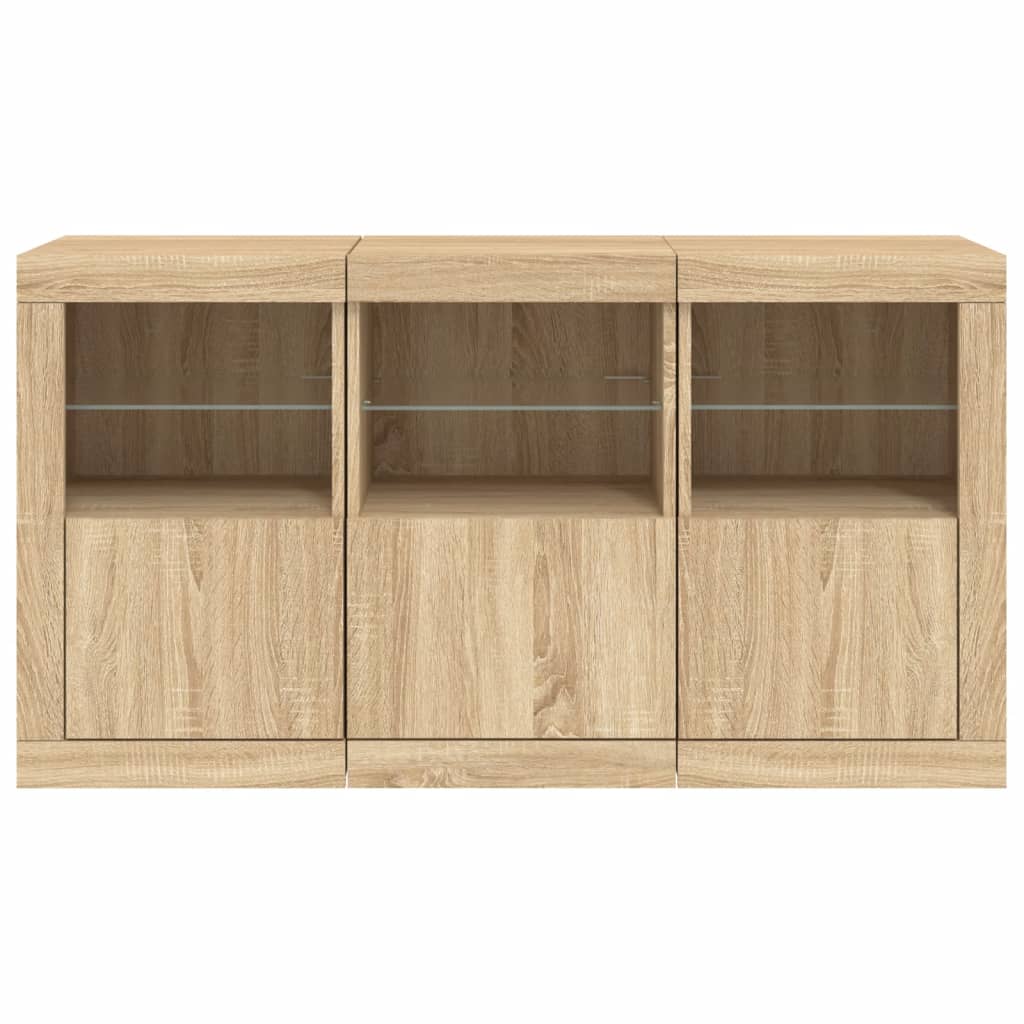 skænk med LED-lys 123x37x67 cm sonoma-eg