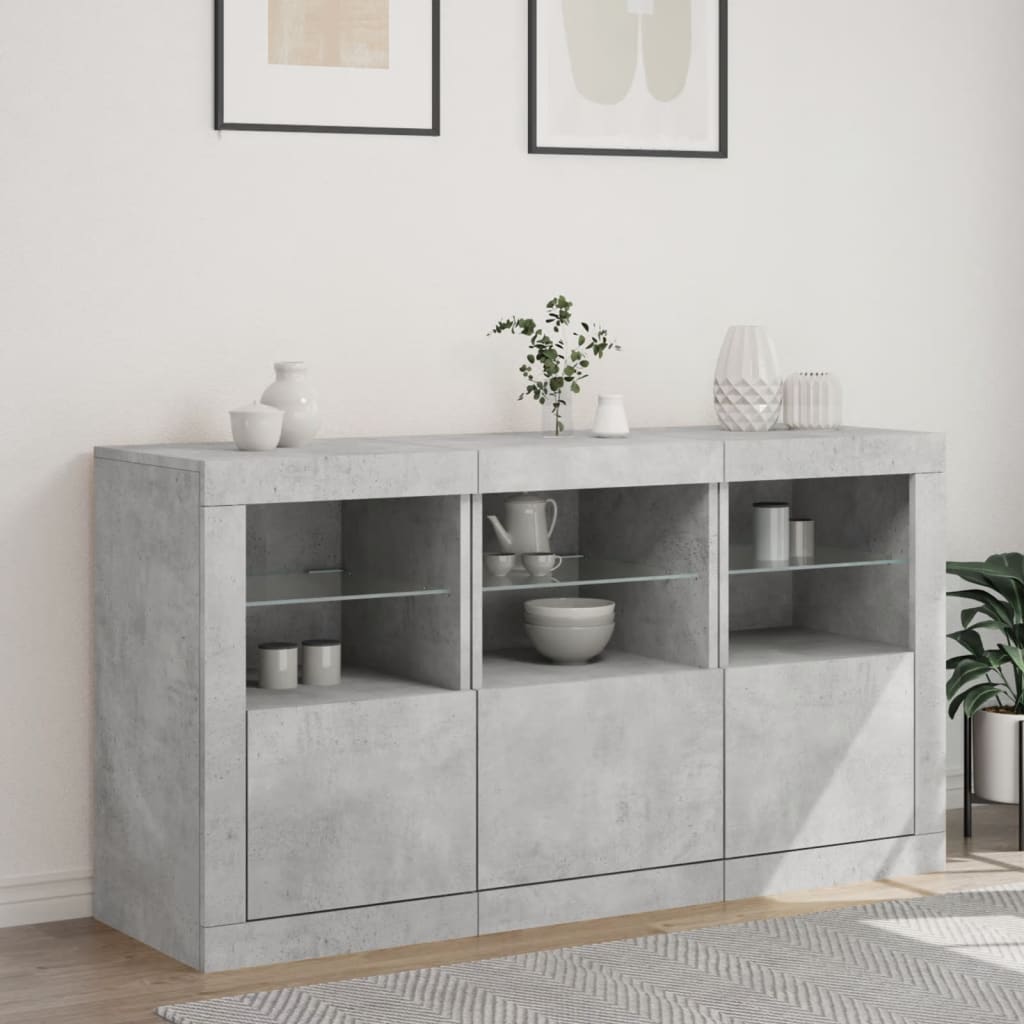 skænk med LED-lys 123x37x67 cm betongrå