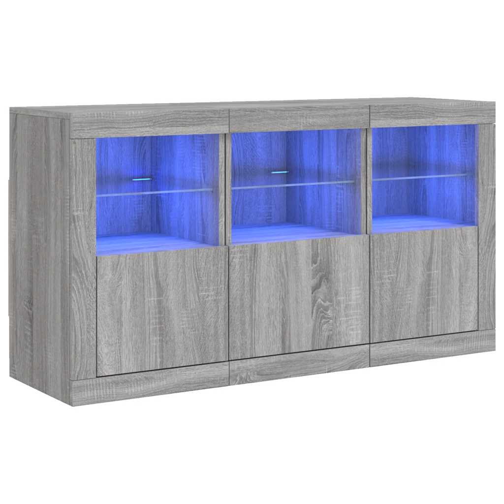 skænk med LED-lys 123x37x67 cm grå sonoma-eg