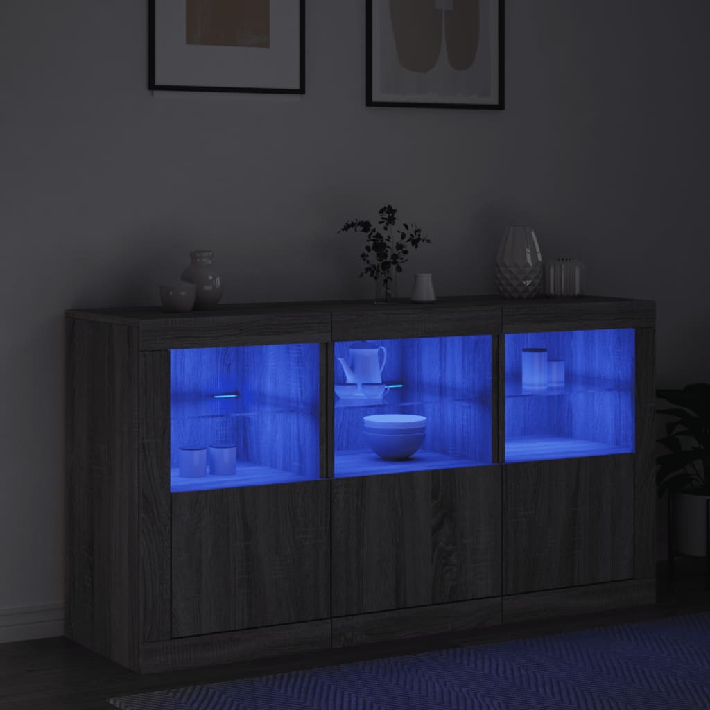 skænk med LED-lys 123x37x67 cm grå sonoma-eg
