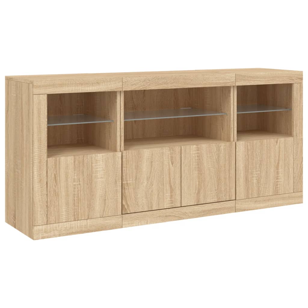 skænk med LED-lys 142,5x37x67 cm sonoma-eg