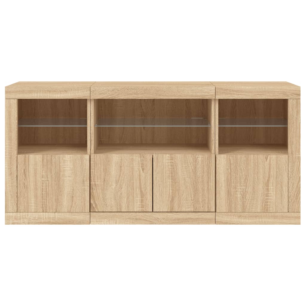 skænk med LED-lys 142,5x37x67 cm sonoma-eg