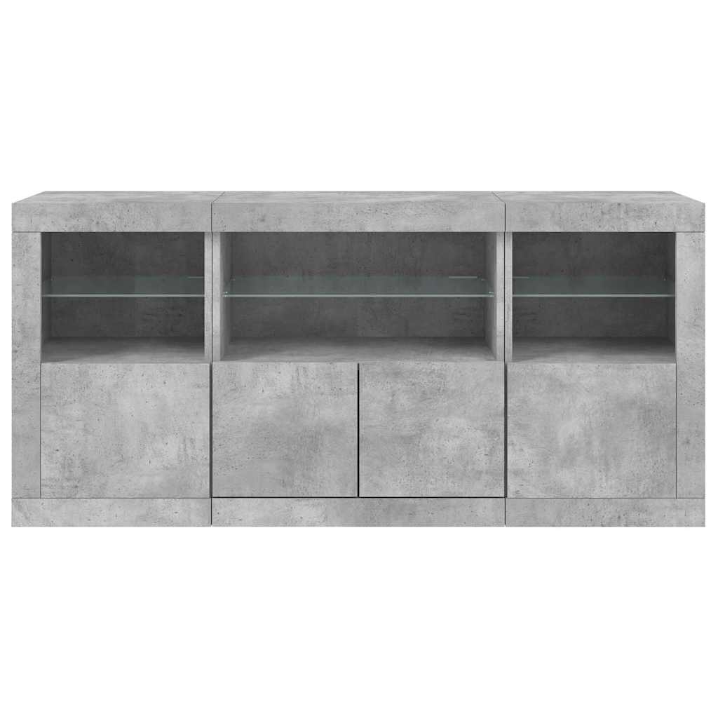 skænk med LED-lys 142,5x37x67 cm betongrå