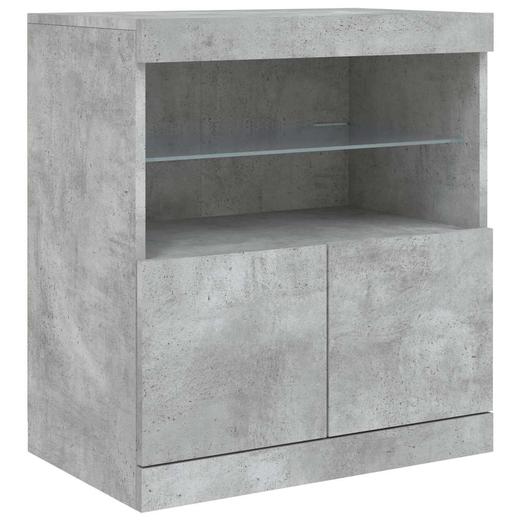 skænk med LED-lys 142,5x37x67 cm betongrå