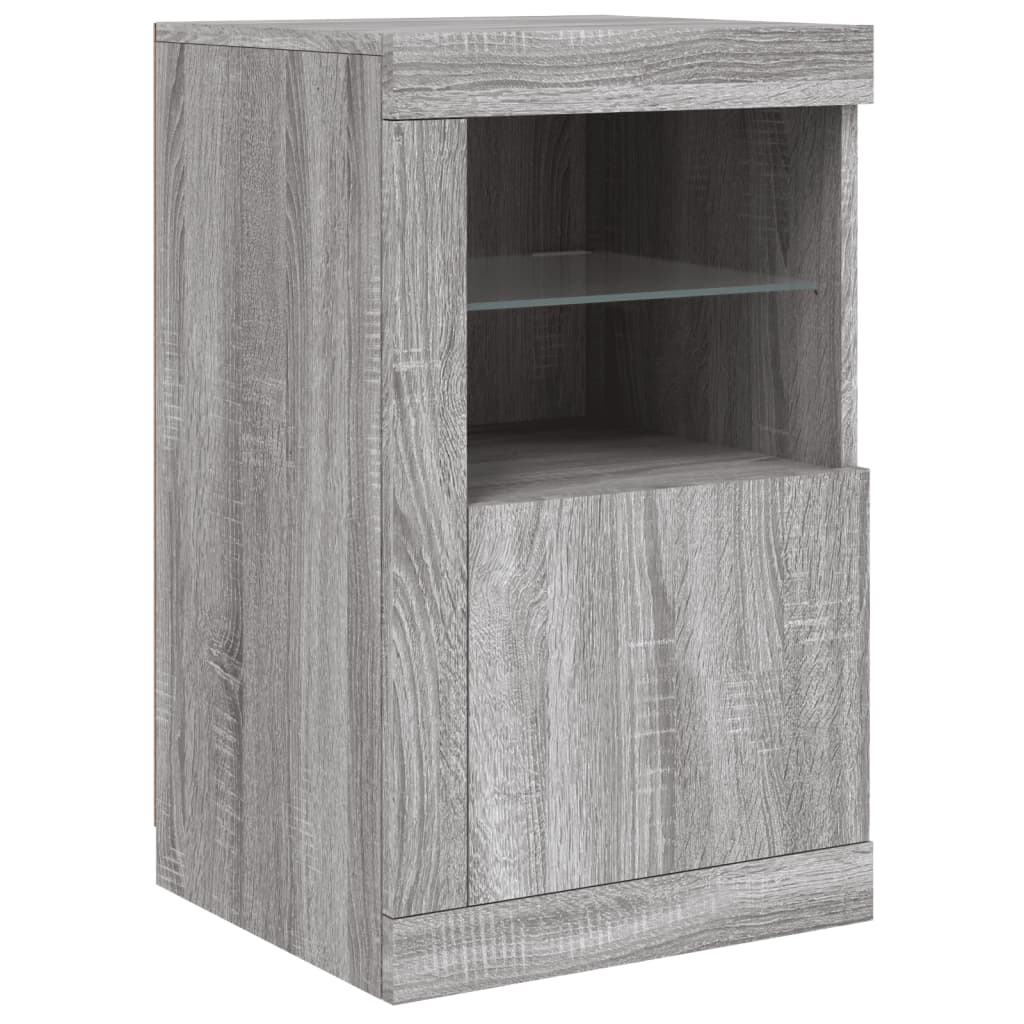 skænk med LED-lys 142,5x37x67 cm grå sonoma-eg