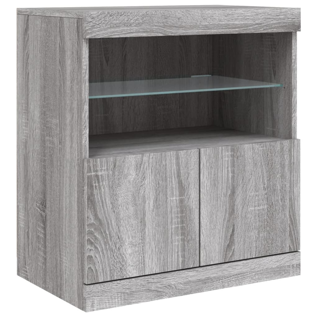 skænk med LED-lys 142,5x37x67 cm grå sonoma-eg
