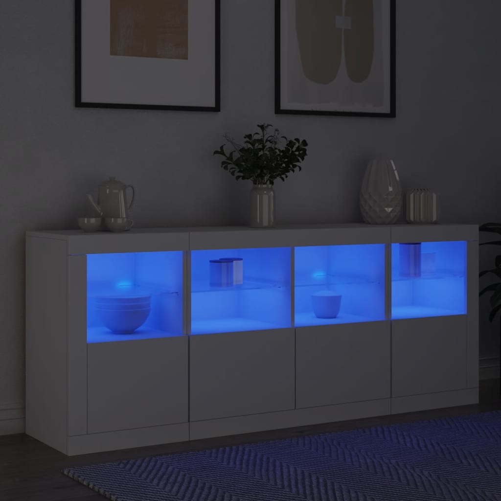 skænk med LED-lys 163x37x67 cm hvid