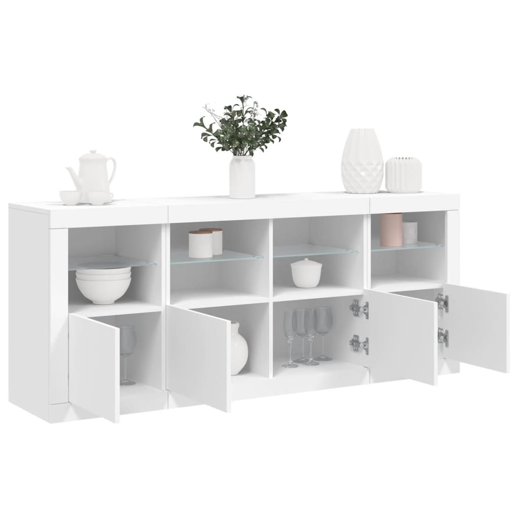 skænk med LED-lys 163x37x67 cm hvid