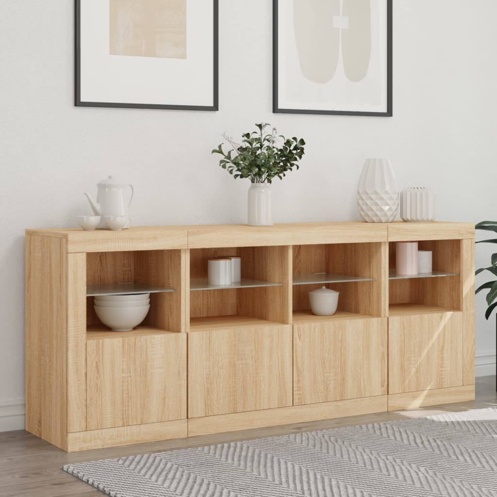 skænk med LED-lys 163x37x67 cm sonoma-eg