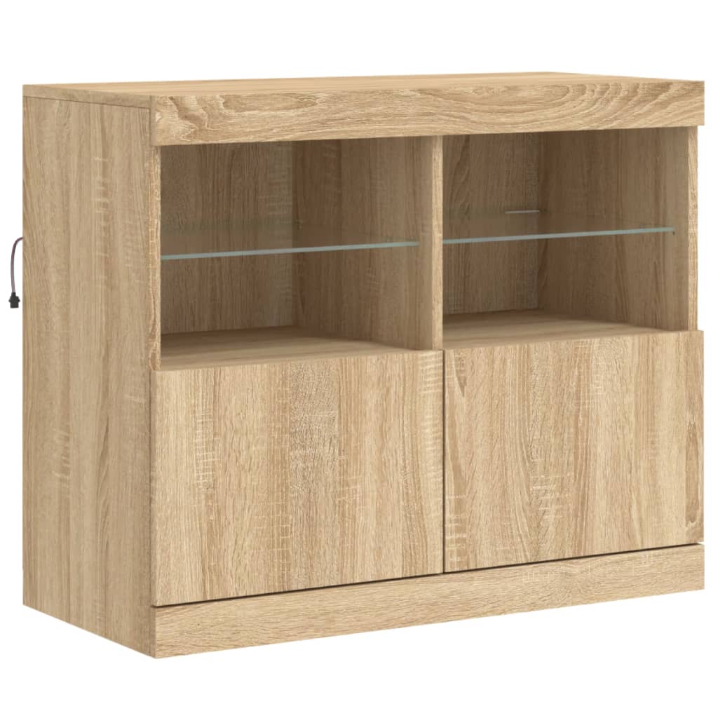 skænk med LED-lys 163x37x67 cm sonoma-eg