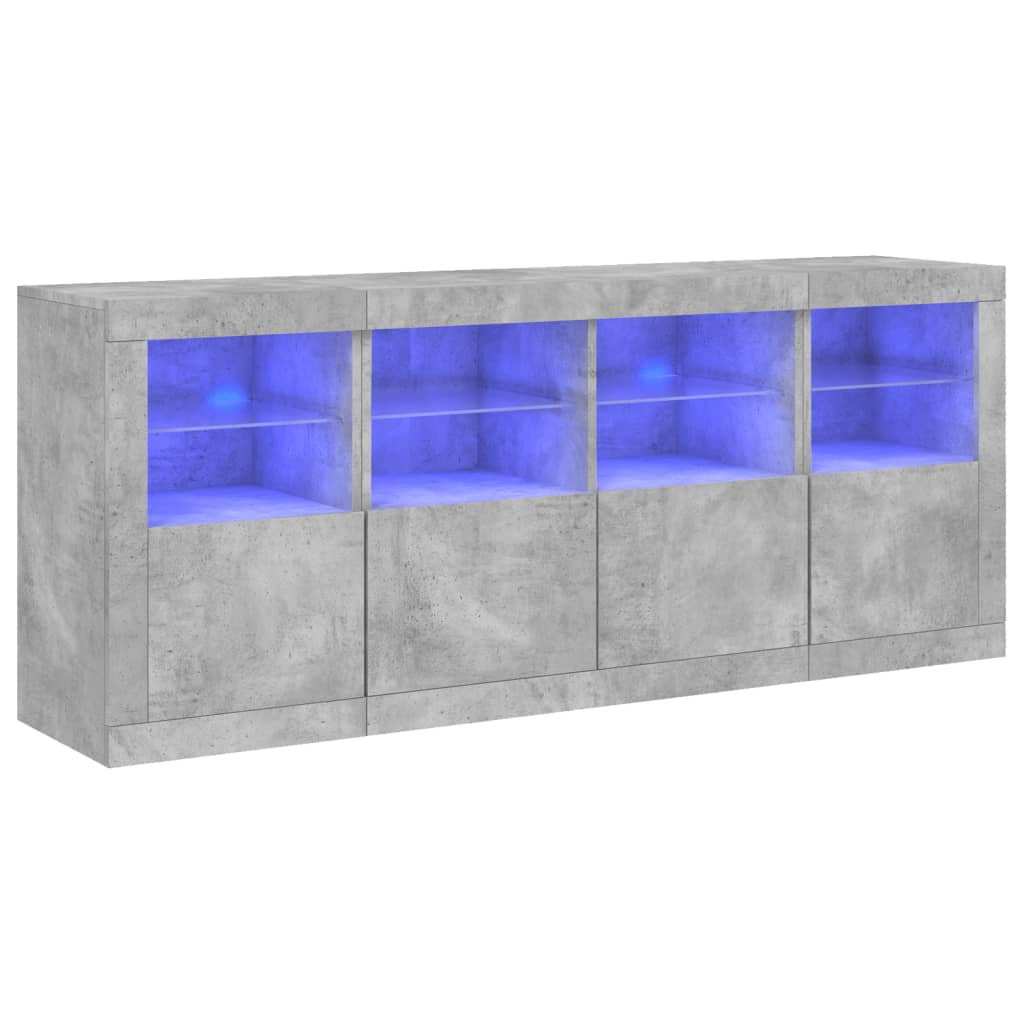 skænk med LED-lys 163x37x67 cm betongrå