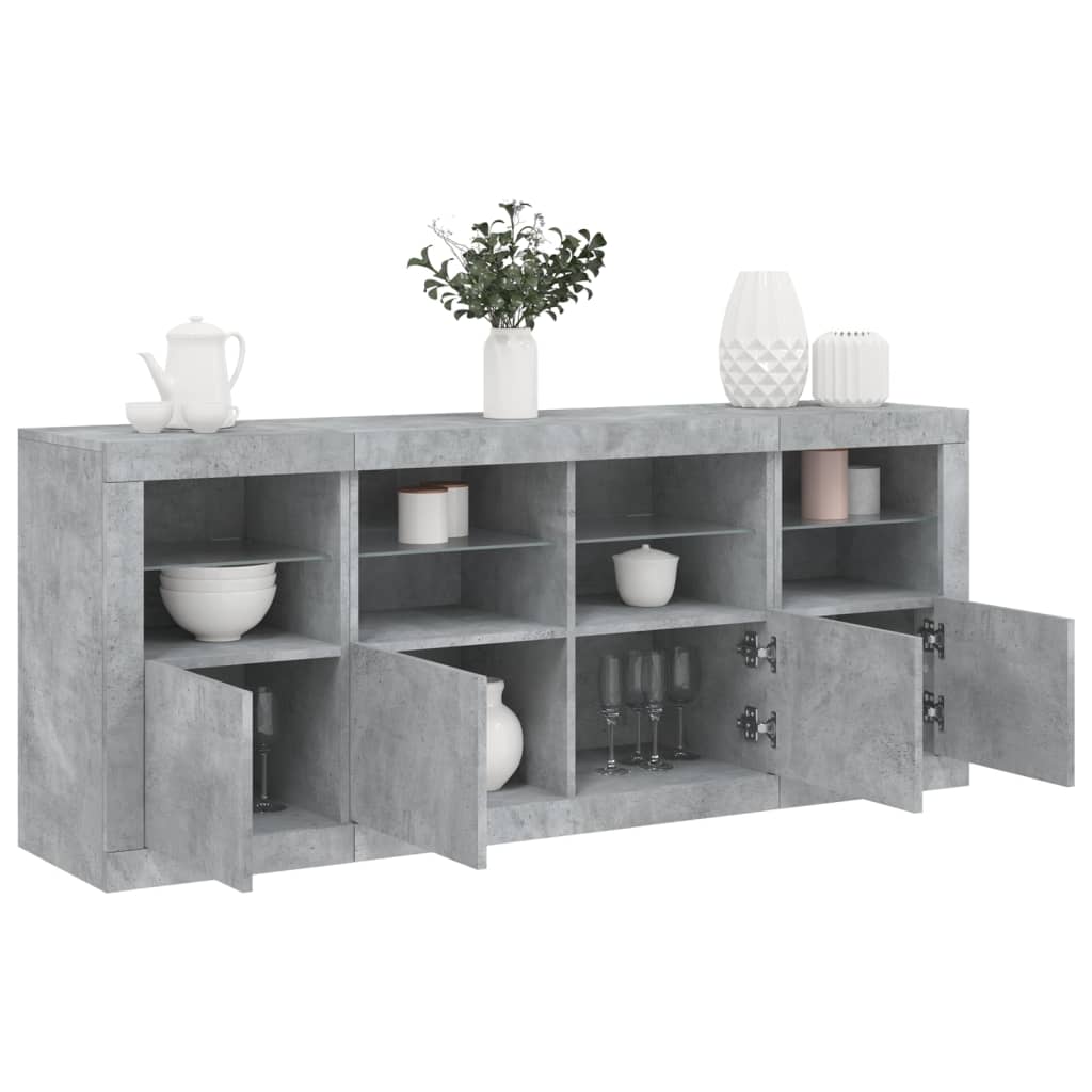 skænk med LED-lys 163x37x67 cm betongrå