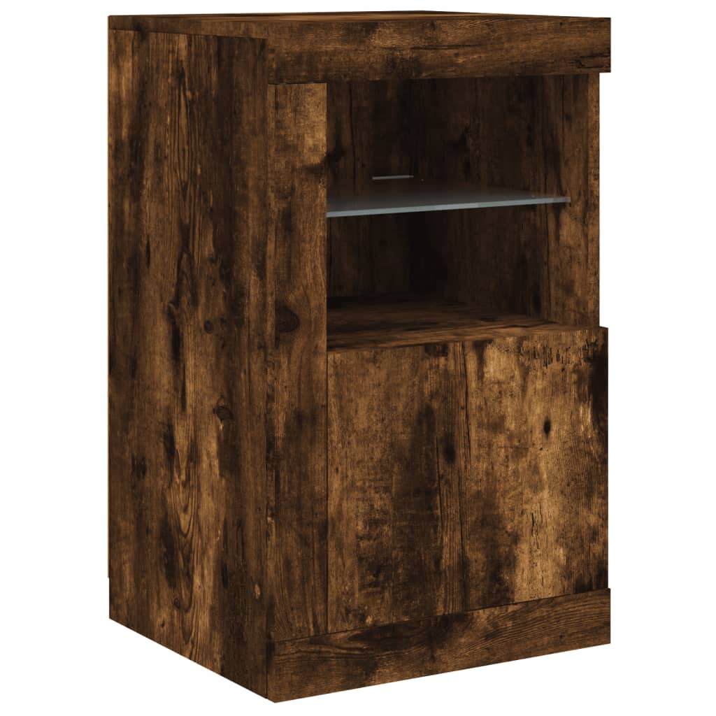 skænk med LED-lys 163x37x67cm røget egetræsfarve