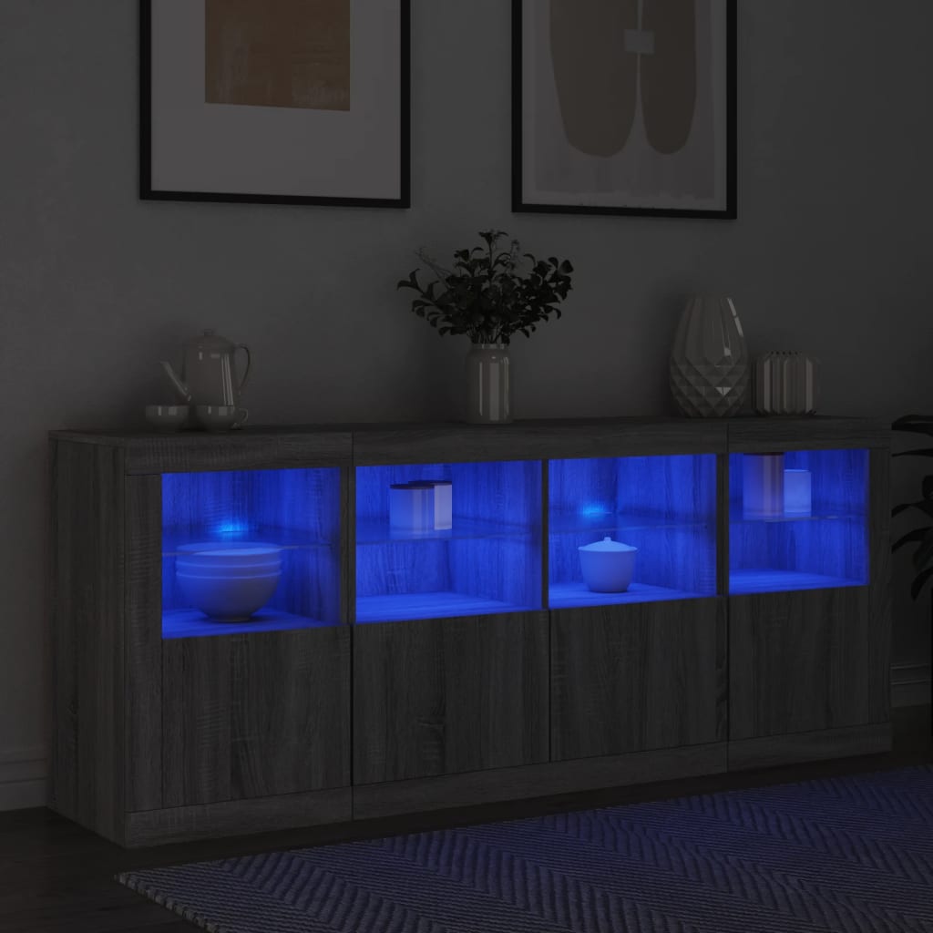 skænk med LED-lys 163x37x67 cm grå sonoma-eg