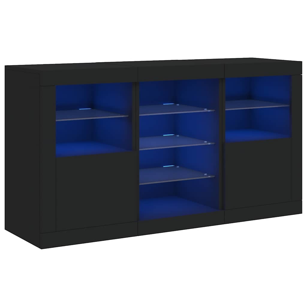 skænk med LED-lys 123x37x67 cm sort
