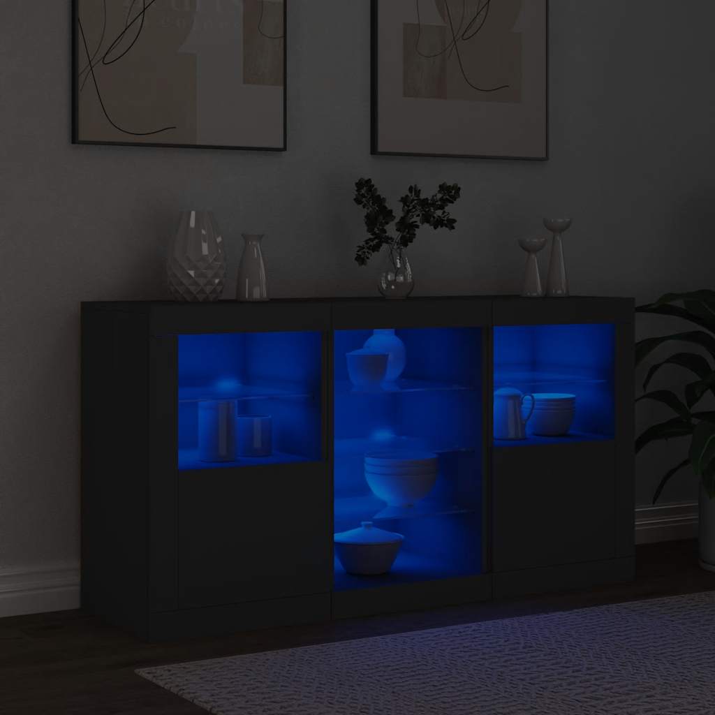 skænk med LED-lys 123x37x67 cm sort