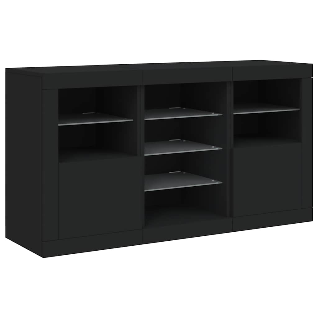 skænk med LED-lys 123x37x67 cm sort
