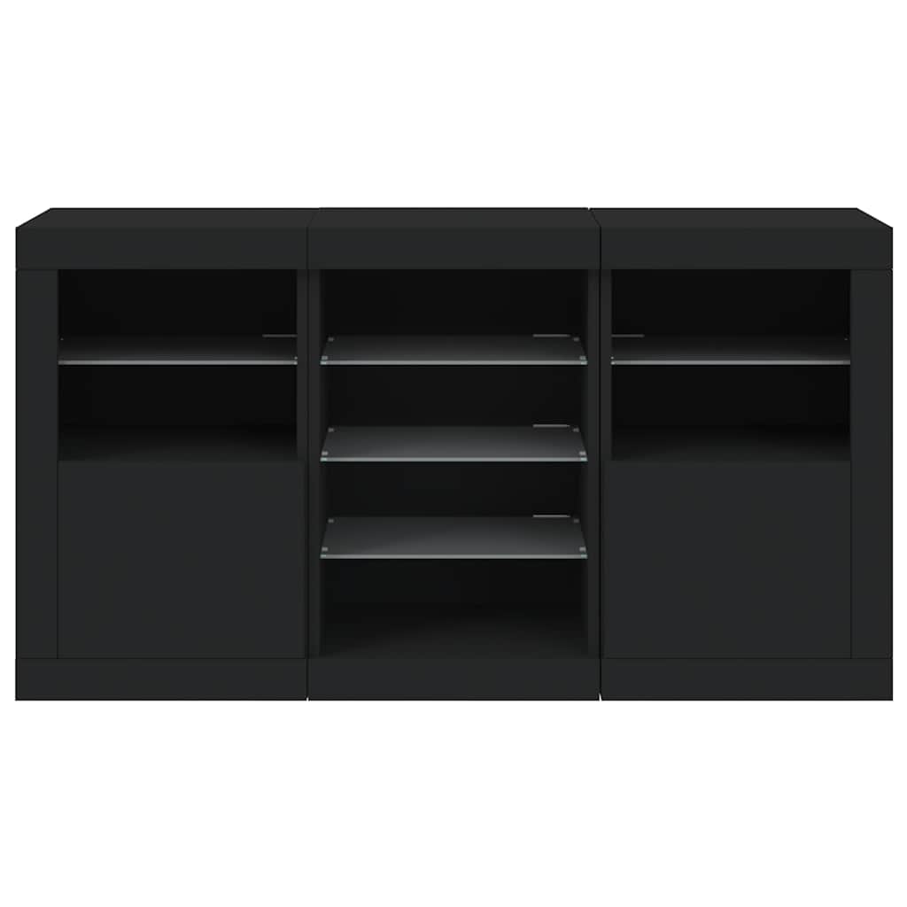 skænk med LED-lys 123x37x67 cm sort