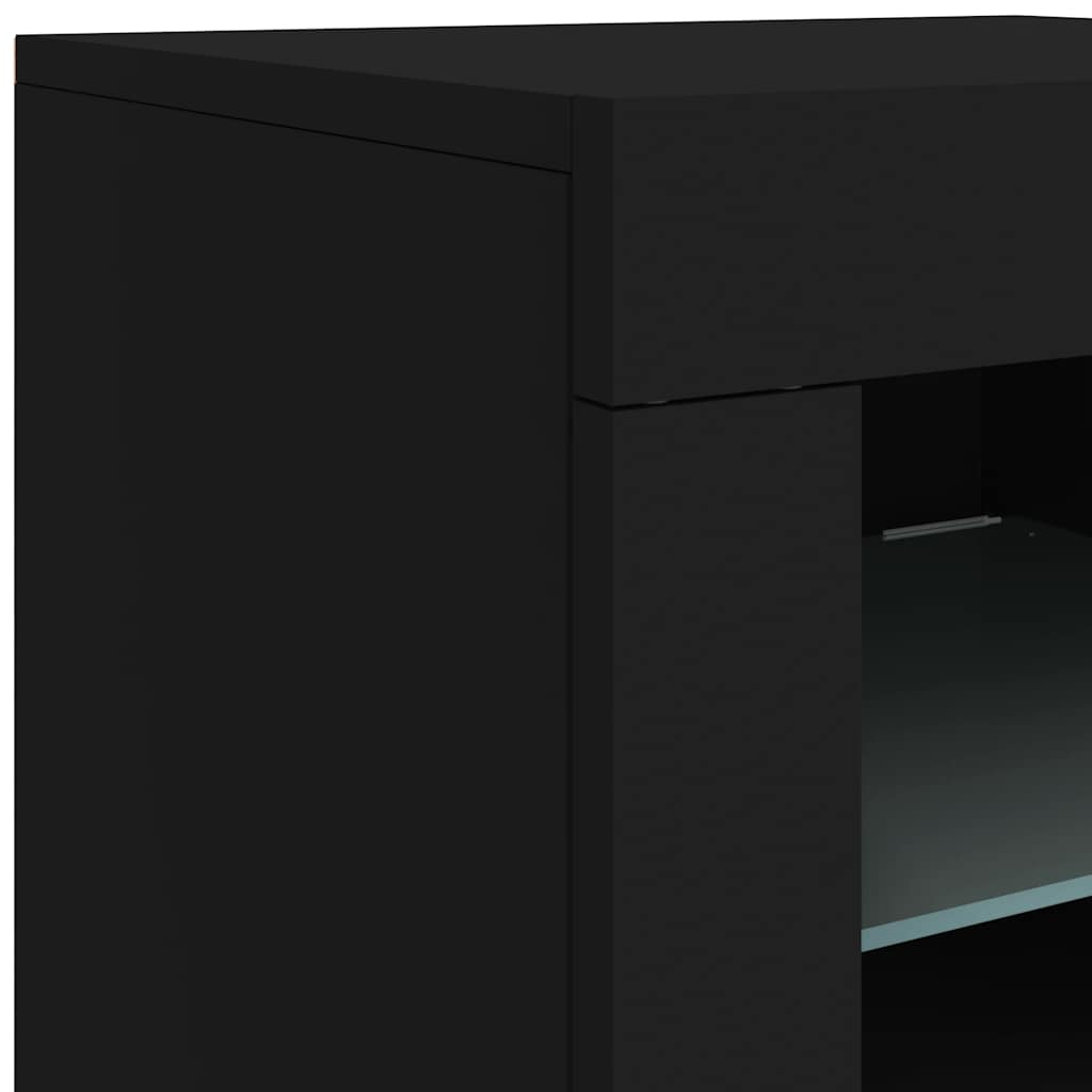 skænk med LED-lys 123x37x67 cm sort