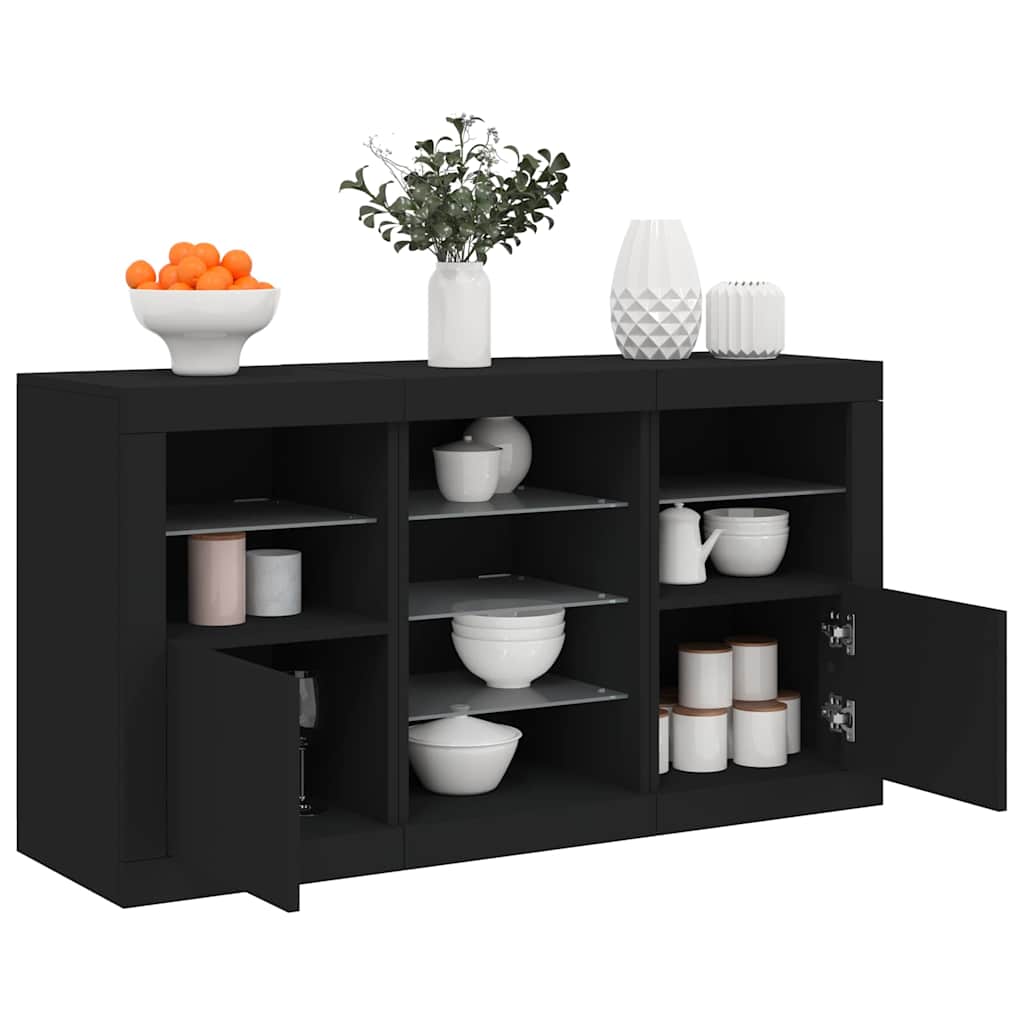 skænk med LED-lys 123x37x67 cm sort