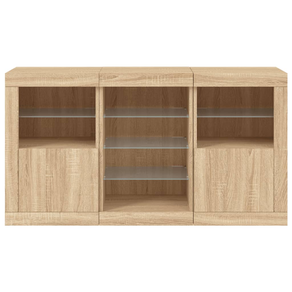 skænk med LED-lys 123x37x67 cm sonoma-eg