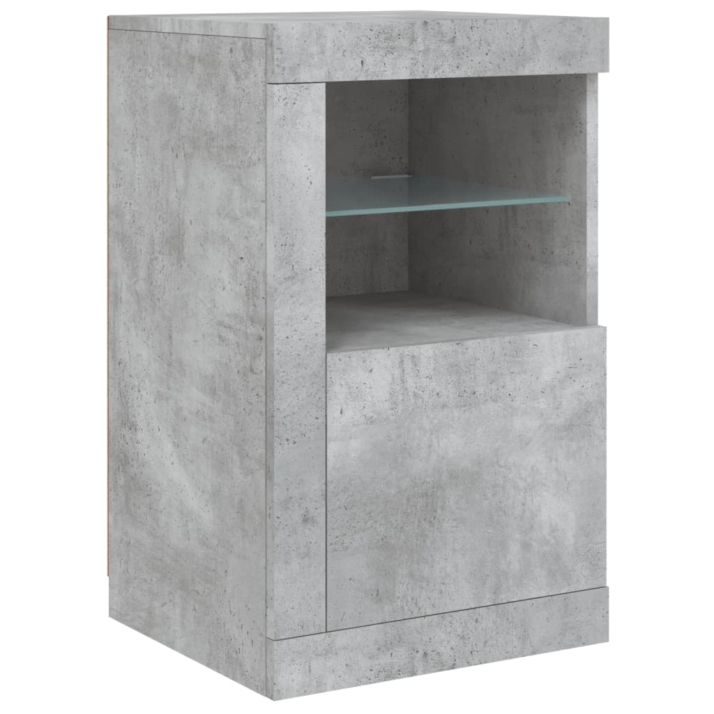 skænk med LED-lys 123x37x67 cm betongrå