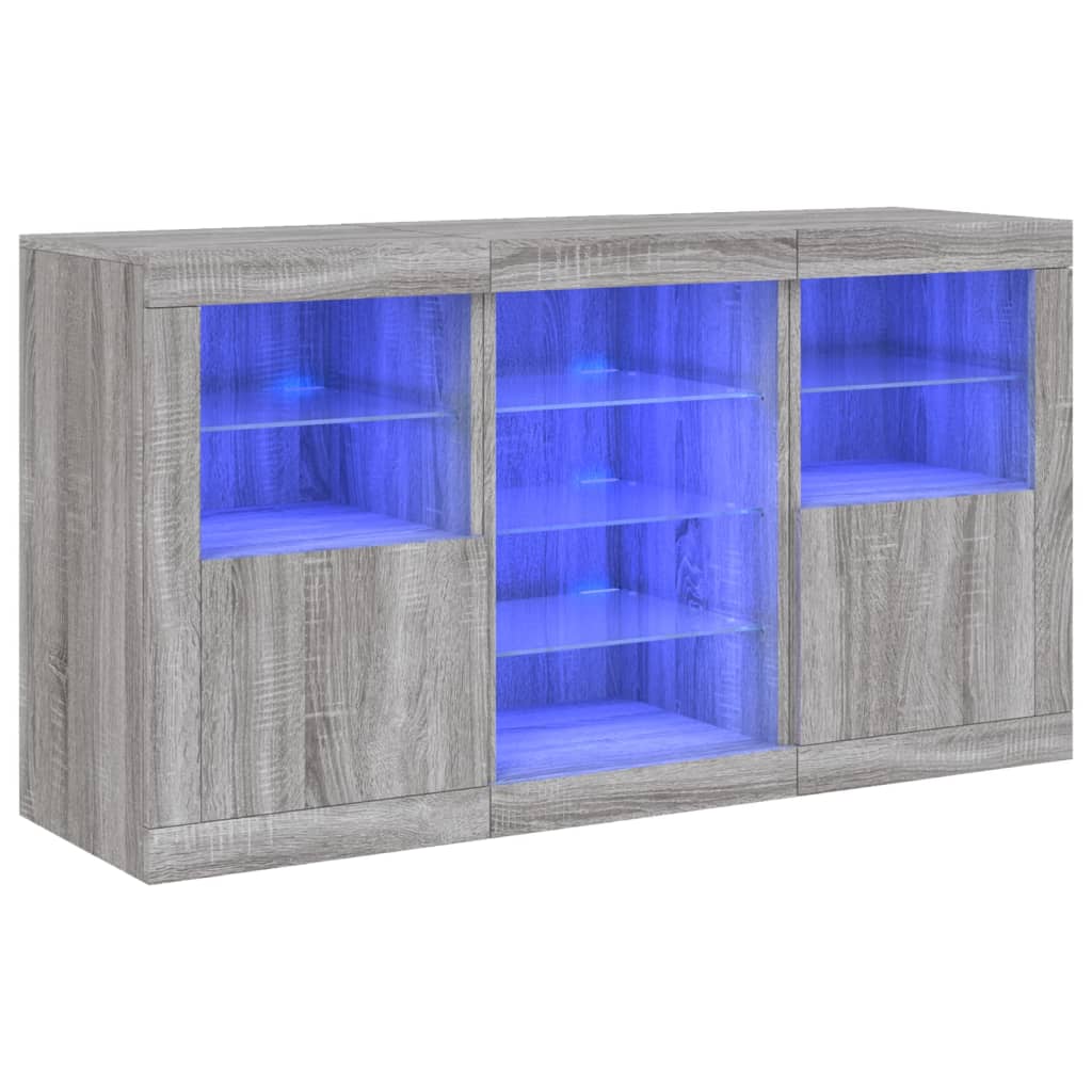 skænk med LED-lys 123x37x67 cm grå sonoma-eg