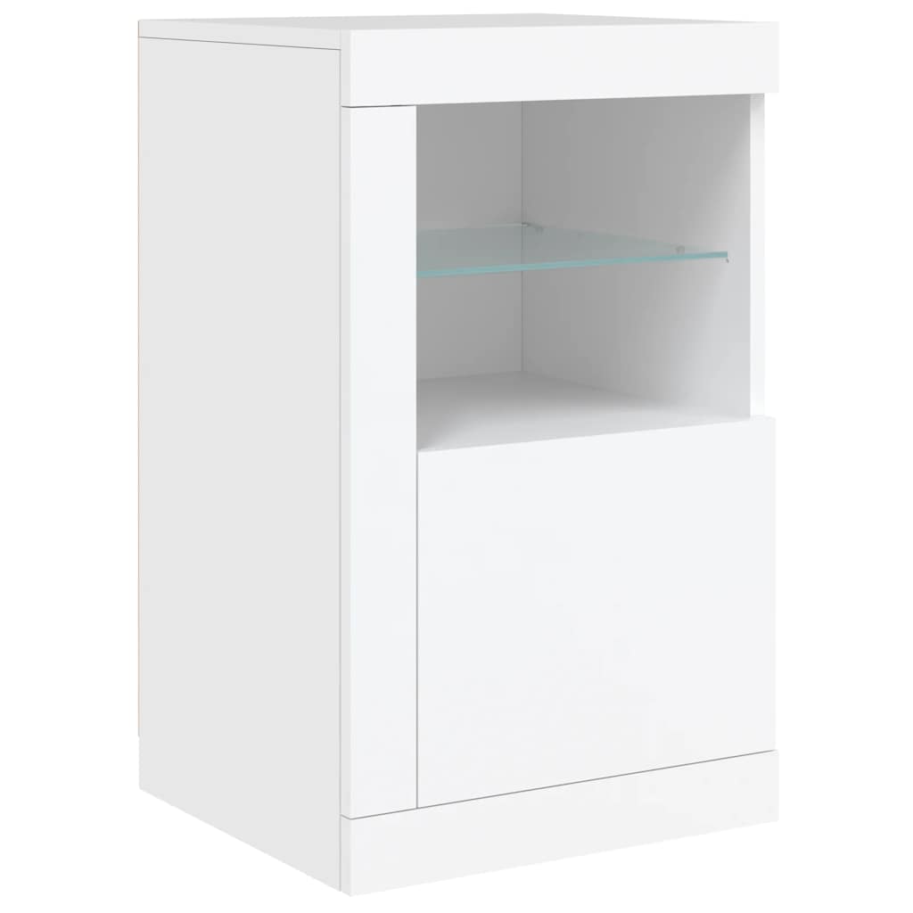 skænk med LED-lys 142,5x37x67 cm hvid