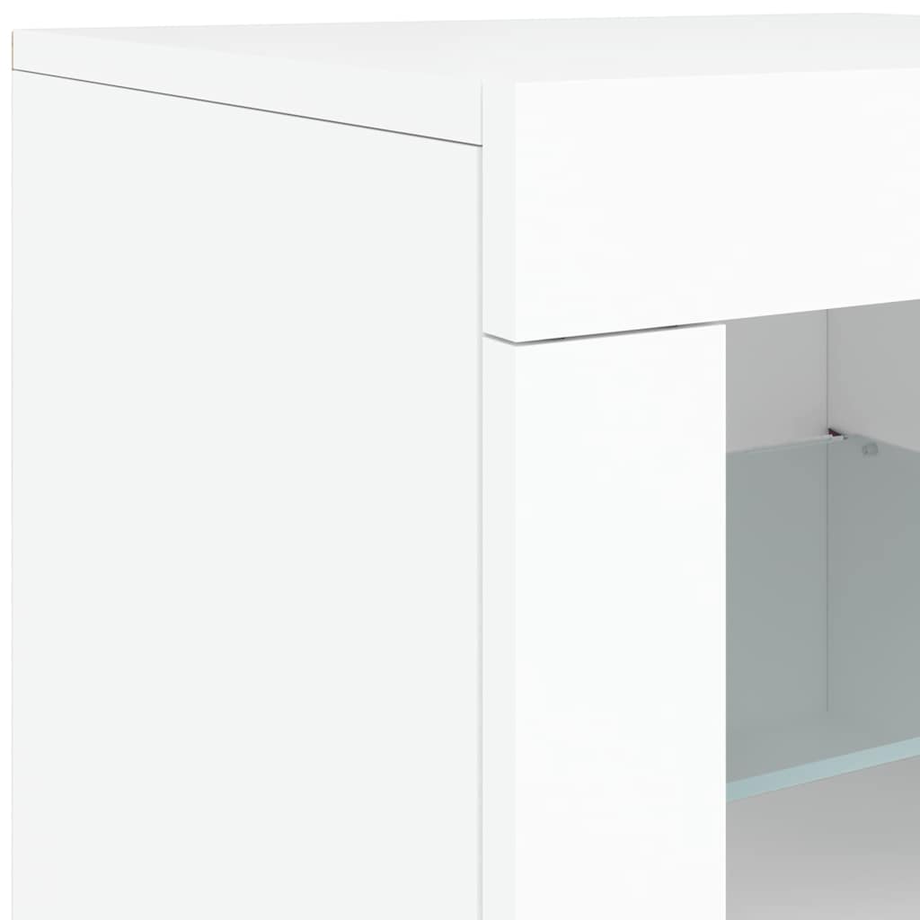 skænk med LED-lys 142,5x37x67 cm hvid