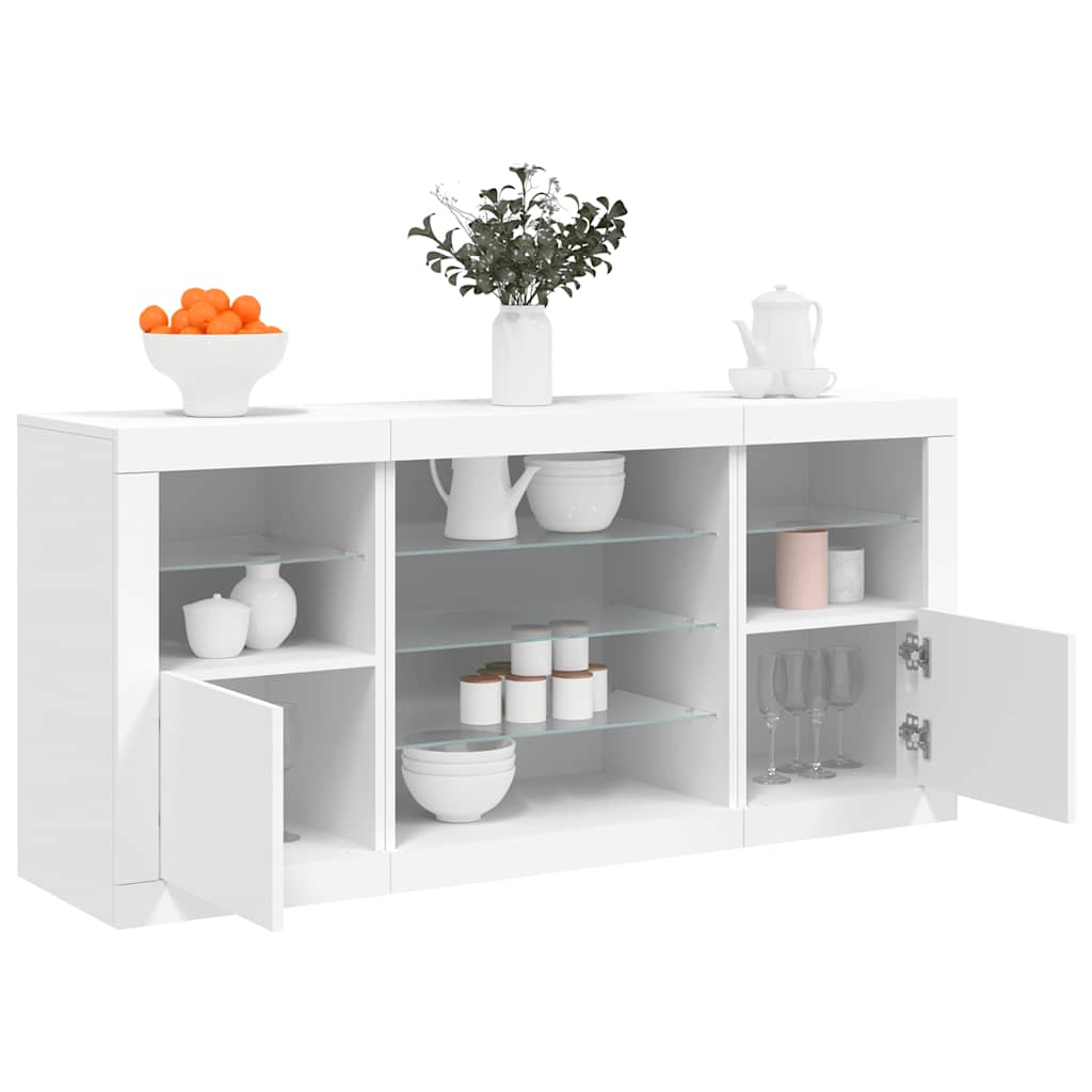 skænk med LED-lys 142,5x37x67 cm hvid