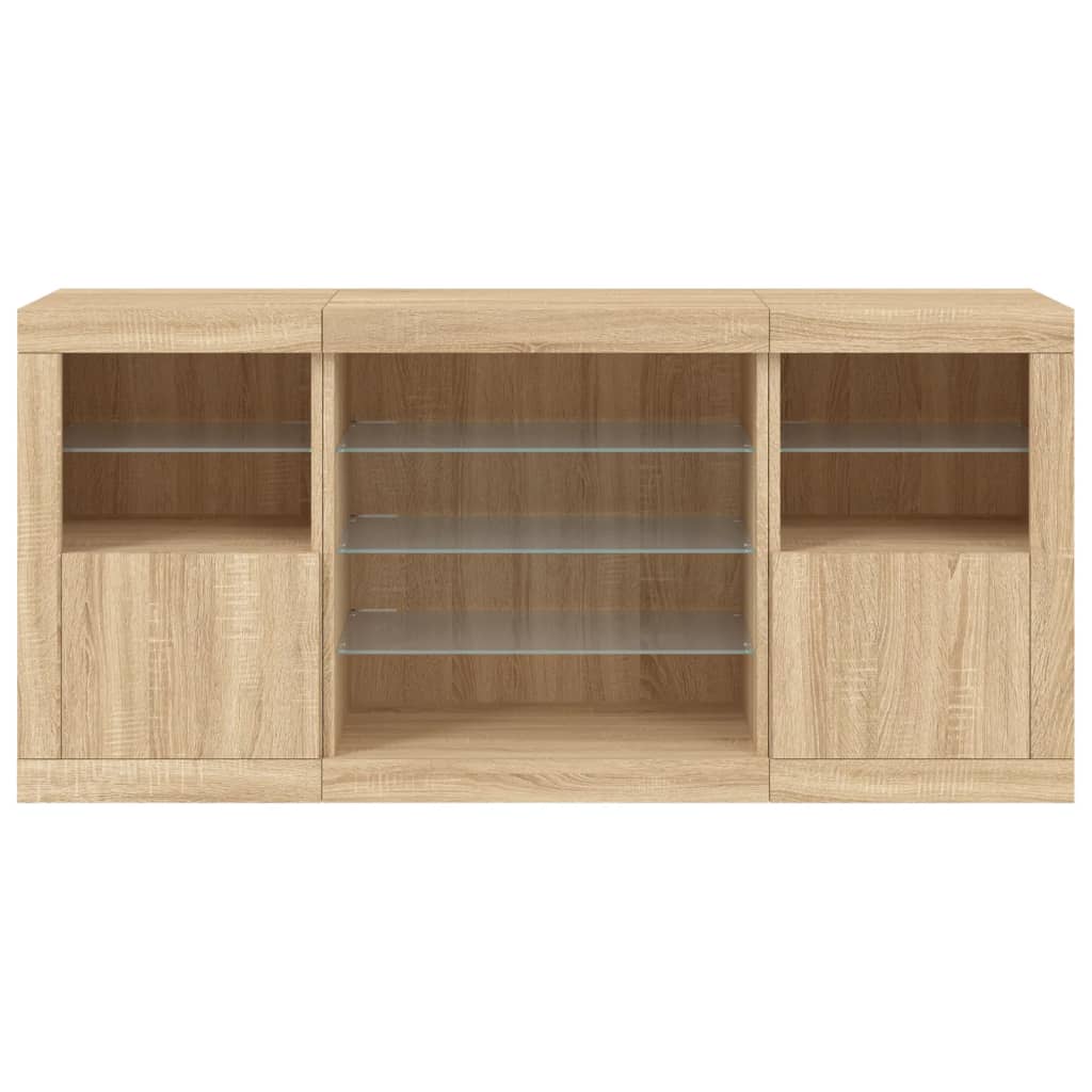 skænk med LED-lys 142,5x37x67 cm sonoma-eg