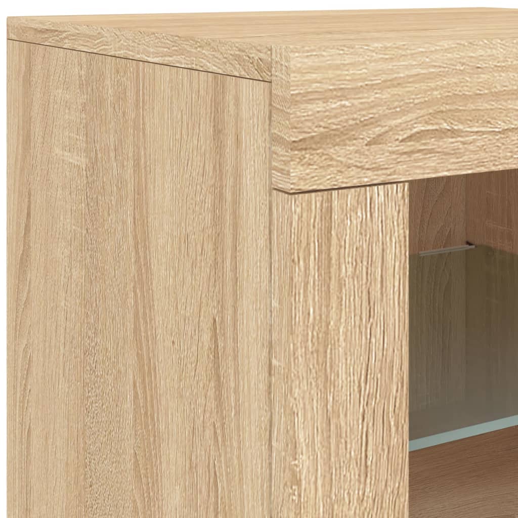 skænk med LED-lys 142,5x37x67 cm sonoma-eg