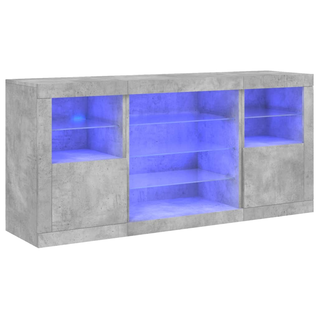 skænk med LED-lys 142,5x37x67 cm betongrå