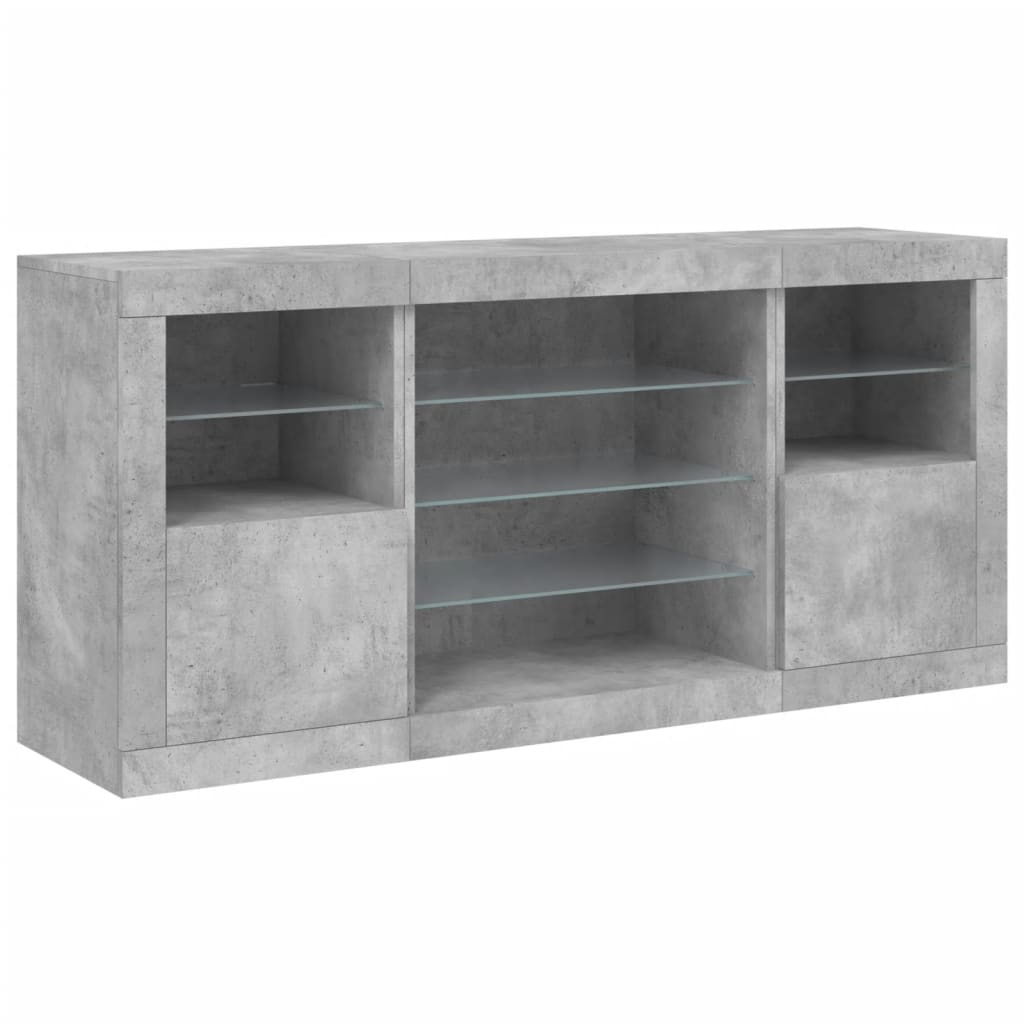 skænk med LED-lys 142,5x37x67 cm betongrå