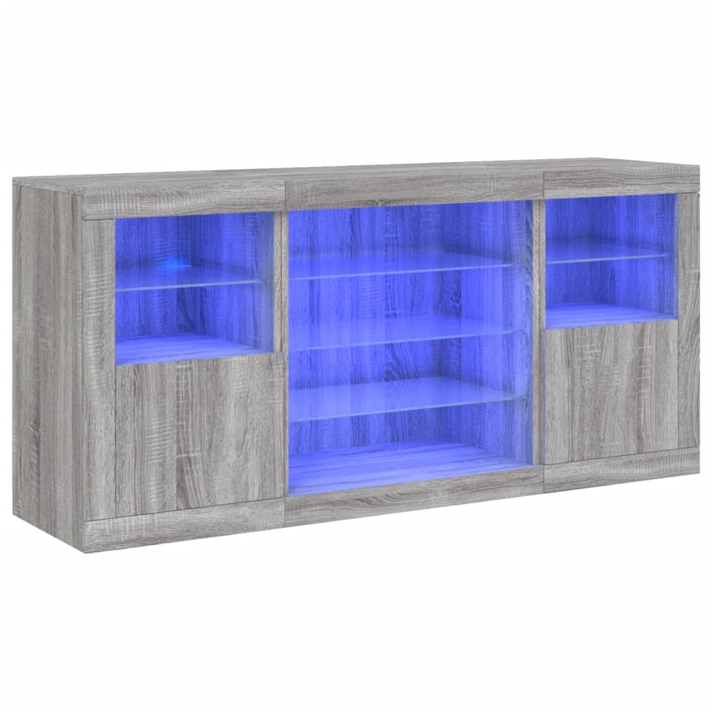 skænk med LED-lys 142,5x37x67 cm grå sonoma-eg