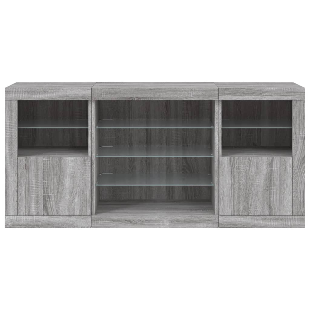 skænk med LED-lys 142,5x37x67 cm grå sonoma-eg