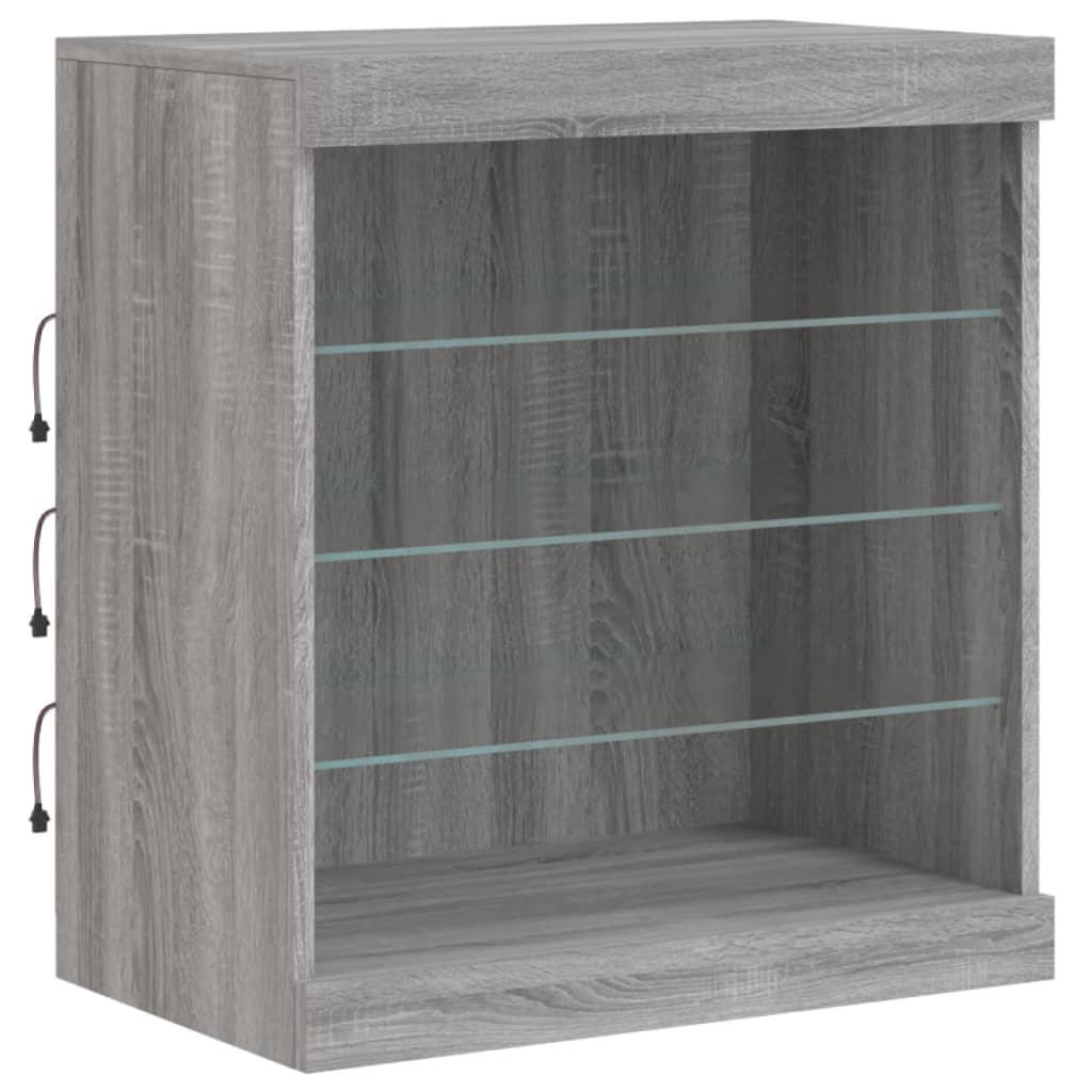 skænk med LED-lys 142,5x37x67 cm grå sonoma-eg