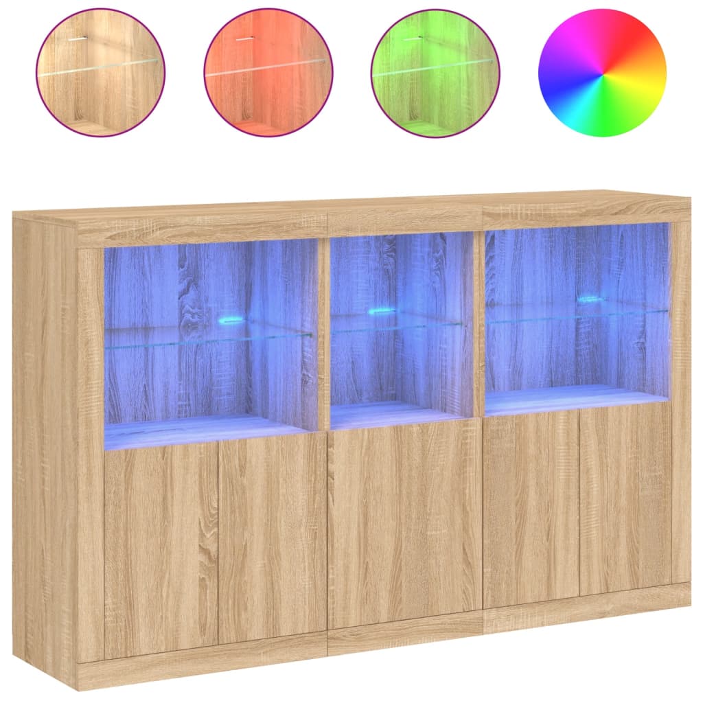 skænk med LED-lys 162x37x100 cm sonoma-eg