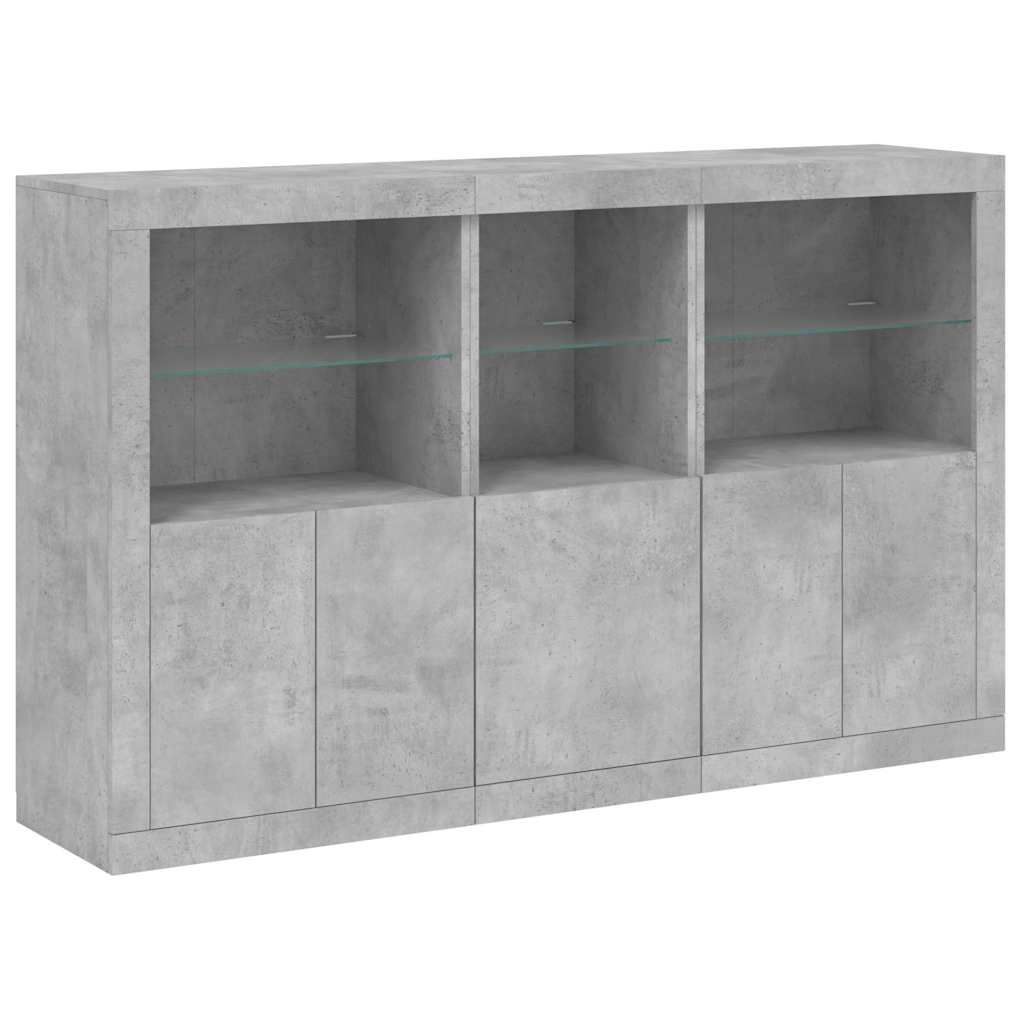 skænk med LED-lys 162x37x100 cm betongrå