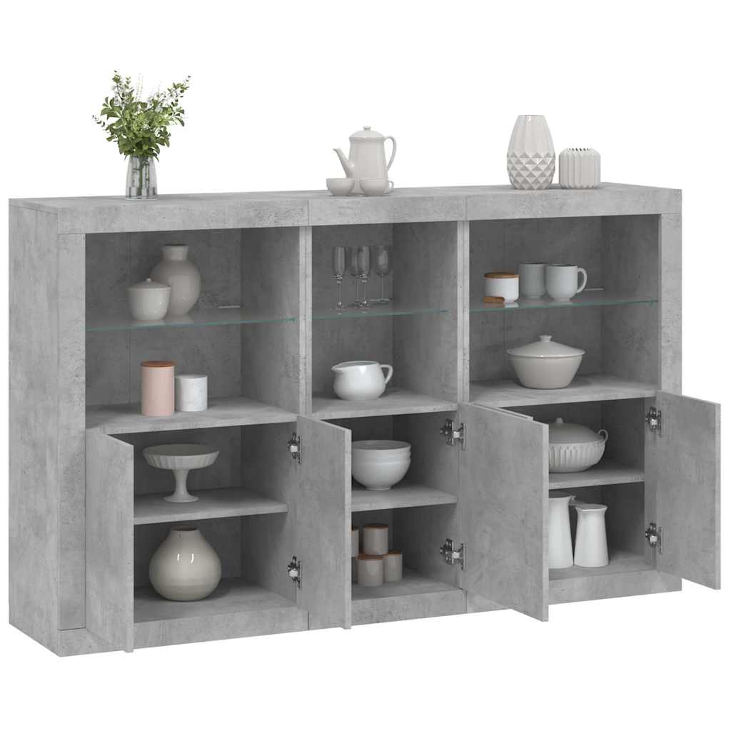 skænk med LED-lys 162x37x100 cm betongrå